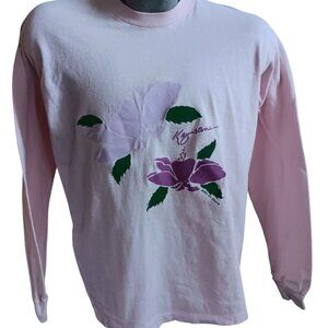 XL Vintage T-shirt Single Stitch Tee Colorado Keystone Flower Pink  LS 80s USA